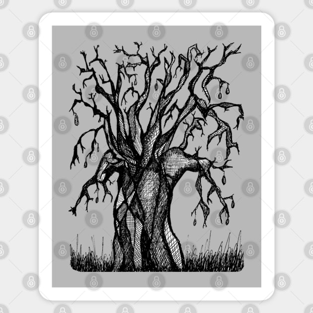 Grey Baobab Artistic Line Drawing Sticker by Tony Cisse Art Originals